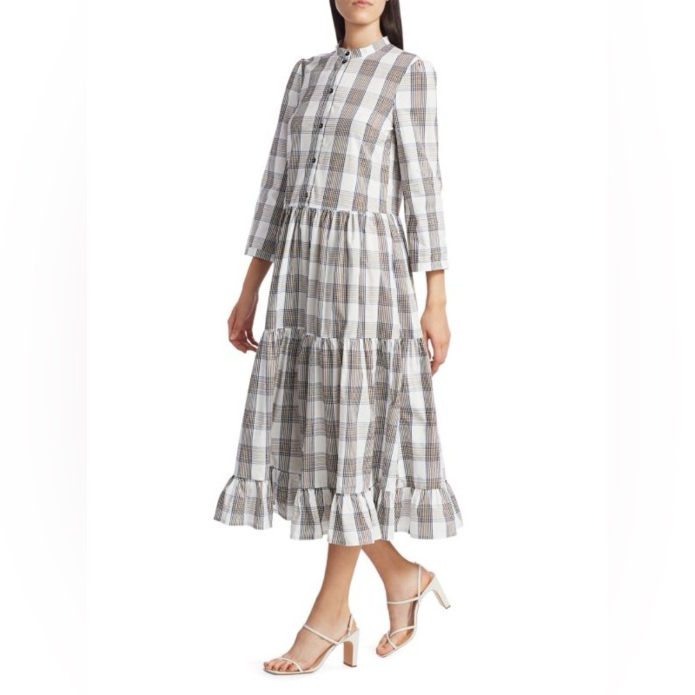 Baum und Pferdgarten Alexine Midi Long Dress Cream Navy Brown Plaid